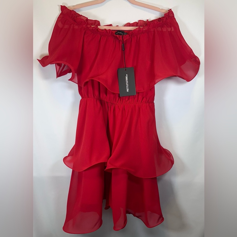 PrettyLittleThing Vibrant Red Ruffle Dress